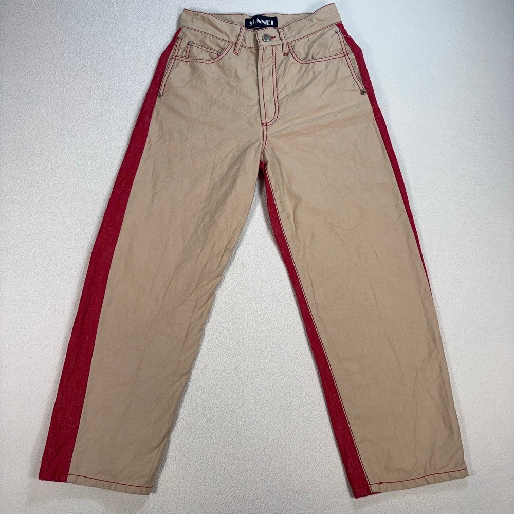 Sunnei Bicolor Jeans Women's S 26x25 Beige Red Cotton‎ Straight Made in Italy